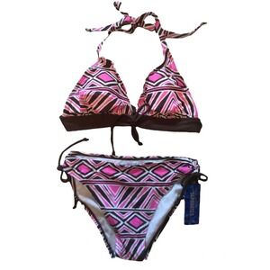New Aqua Couture Swimsuit Womens 4 6 Triangle Top 2 Piece Tribal Bikini Pink